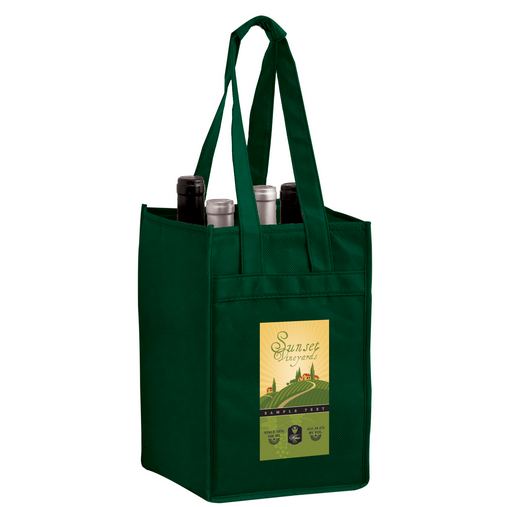 Custom Printed Wine Tote Bag - 4 Bottle Non-Woven Tote w/Full Color (7"x7"x11") - Color Evolution - VINE4-CE
